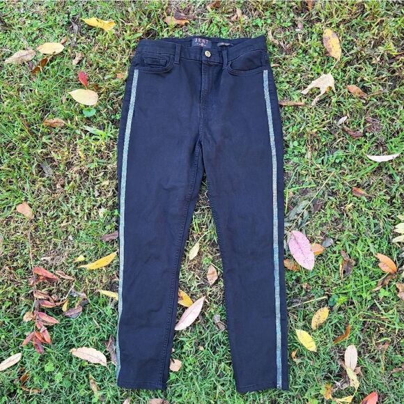 7FAM Jen 7 Shimmer Stripe Ankle Skinny Jeans Black 4 - Picture 1 of 5
